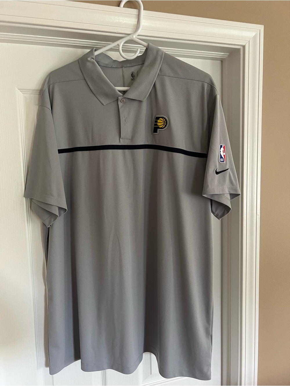 Nike Men’s Gray Polo with Pacers Patch and Black Chest Stripe